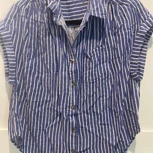 Blue and white stripped shirt sleeve blouse size L